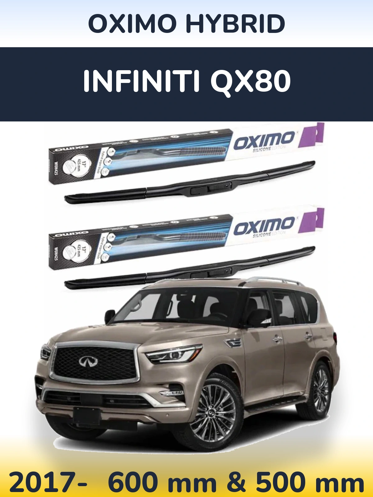 Komplet przednich wycieraczek Oximo Hybrid 600 & 500 mm do Infiniti QX80 2017-2026