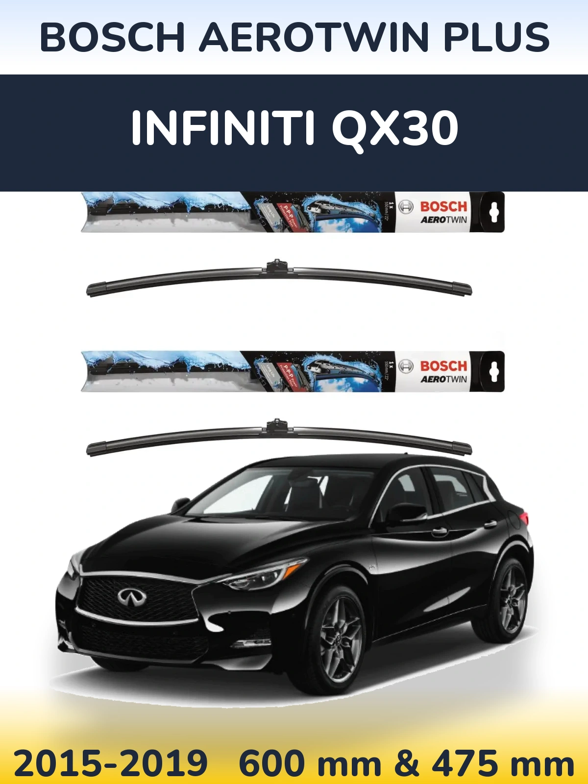 Komplet przednich wycieraczek BOSCH AeroTwin Plus 600 & 475 mm do Infiniti QX30 2015-2019