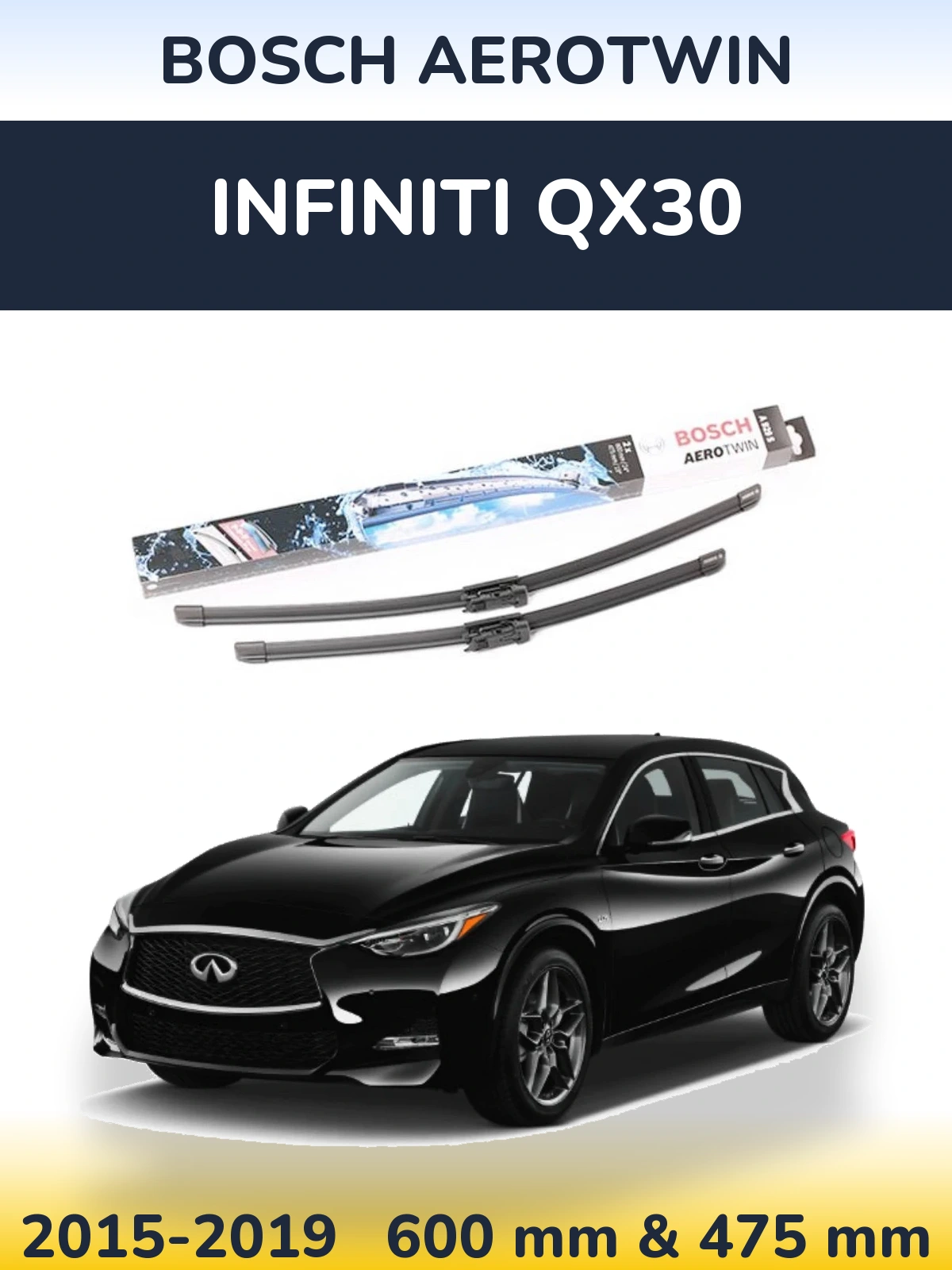 Komplet przednich wycieraczek BOSCH AeroTwin 600 & 475 mm do Infiniti QX30 2015-2019