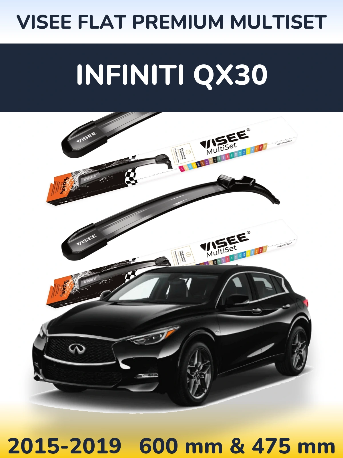 Komplet przednich wycieraczek VISEE FLAT PREMIUM MultiSet 600 & 475 mm do Infiniti QX30 2015-2019