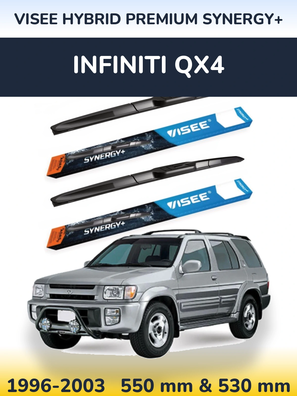 Front wiper blade set VISEE HYBRID PREMIUM SYNERGY+ 550 & 530 mm for Infiniti QX4 1996-2003