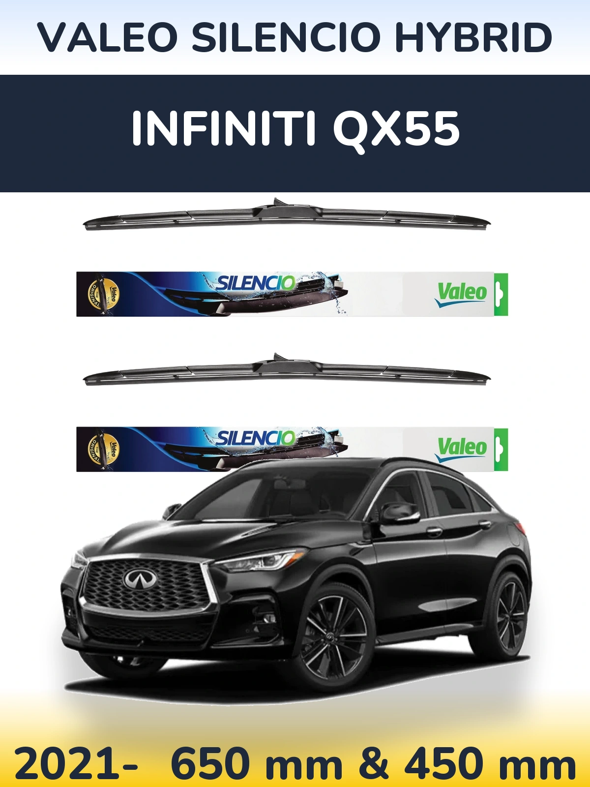 Комплект передних дворников Valeo Silencio Hybrid 650 & 450 мм для Infiniti QX55 2021-2026