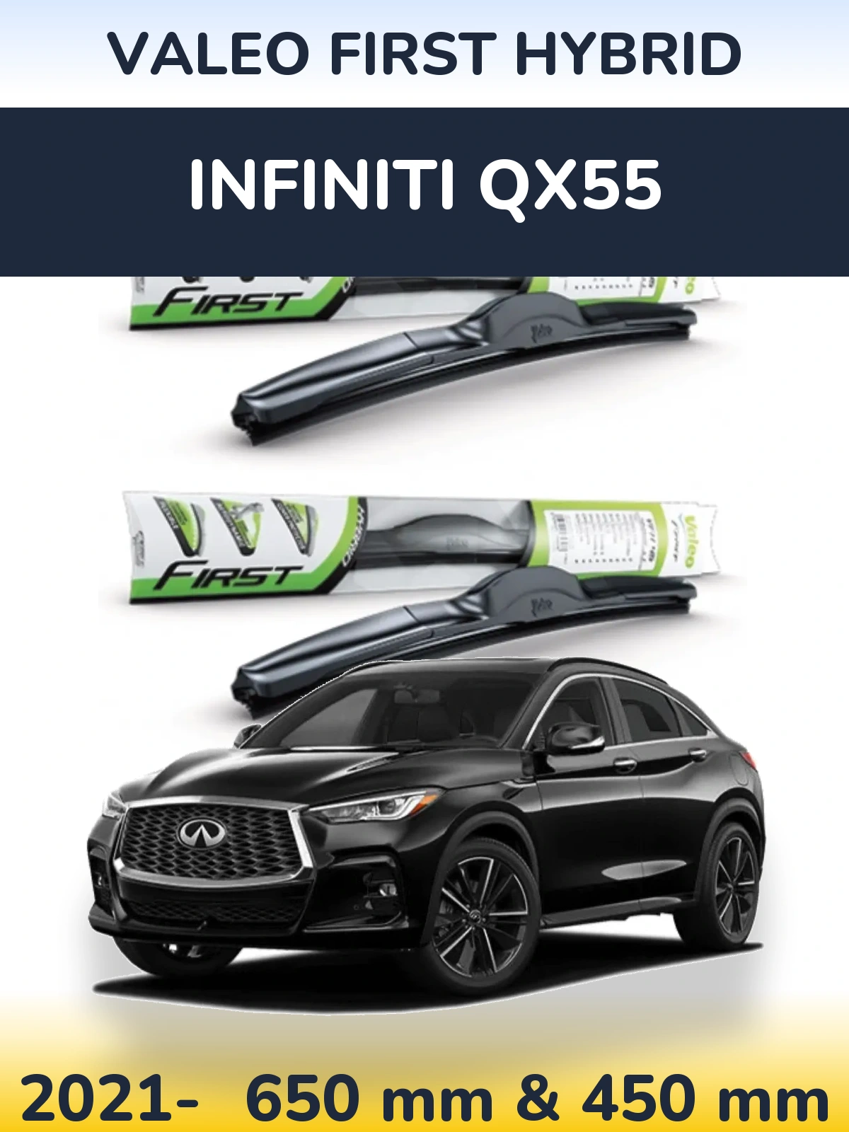 Komplet przednich wycieraczek Valeo First Hybrid 650 & 450 mm do Infiniti QX55 2021-2026
