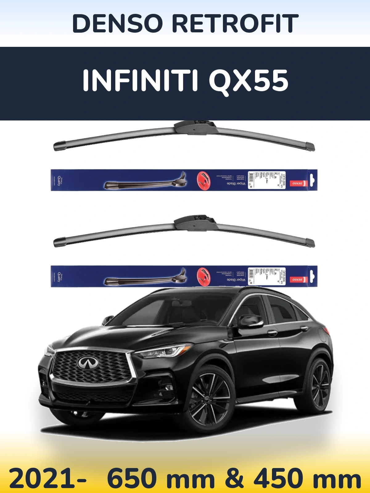 Front wiper blade set Denso Retrofit 650 & 450 mm for Infiniti QX55 2021-2026