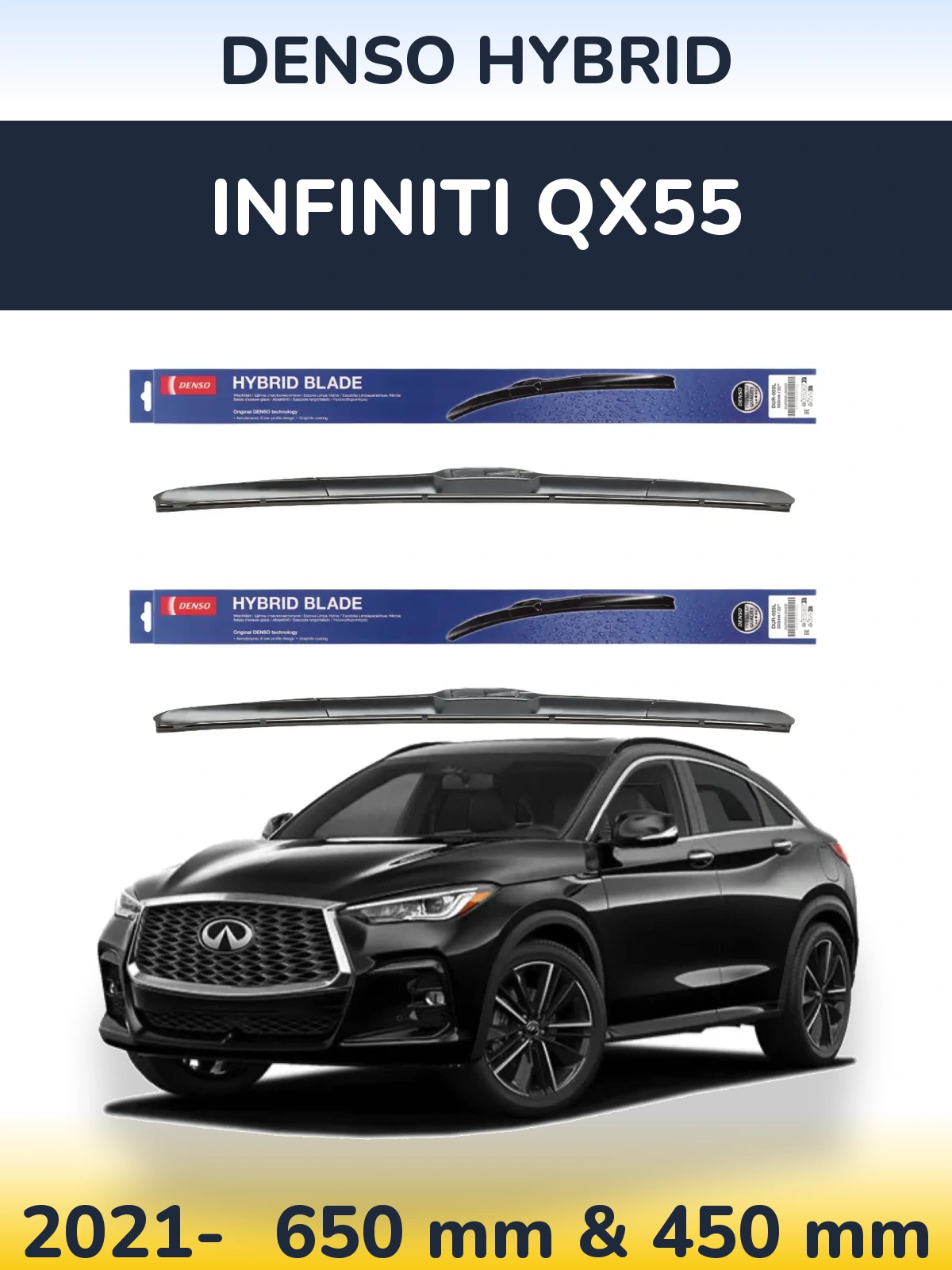 Front wiper blade set Denso Hybrid 650 & 450 mm for Infiniti QX55 2021-2026