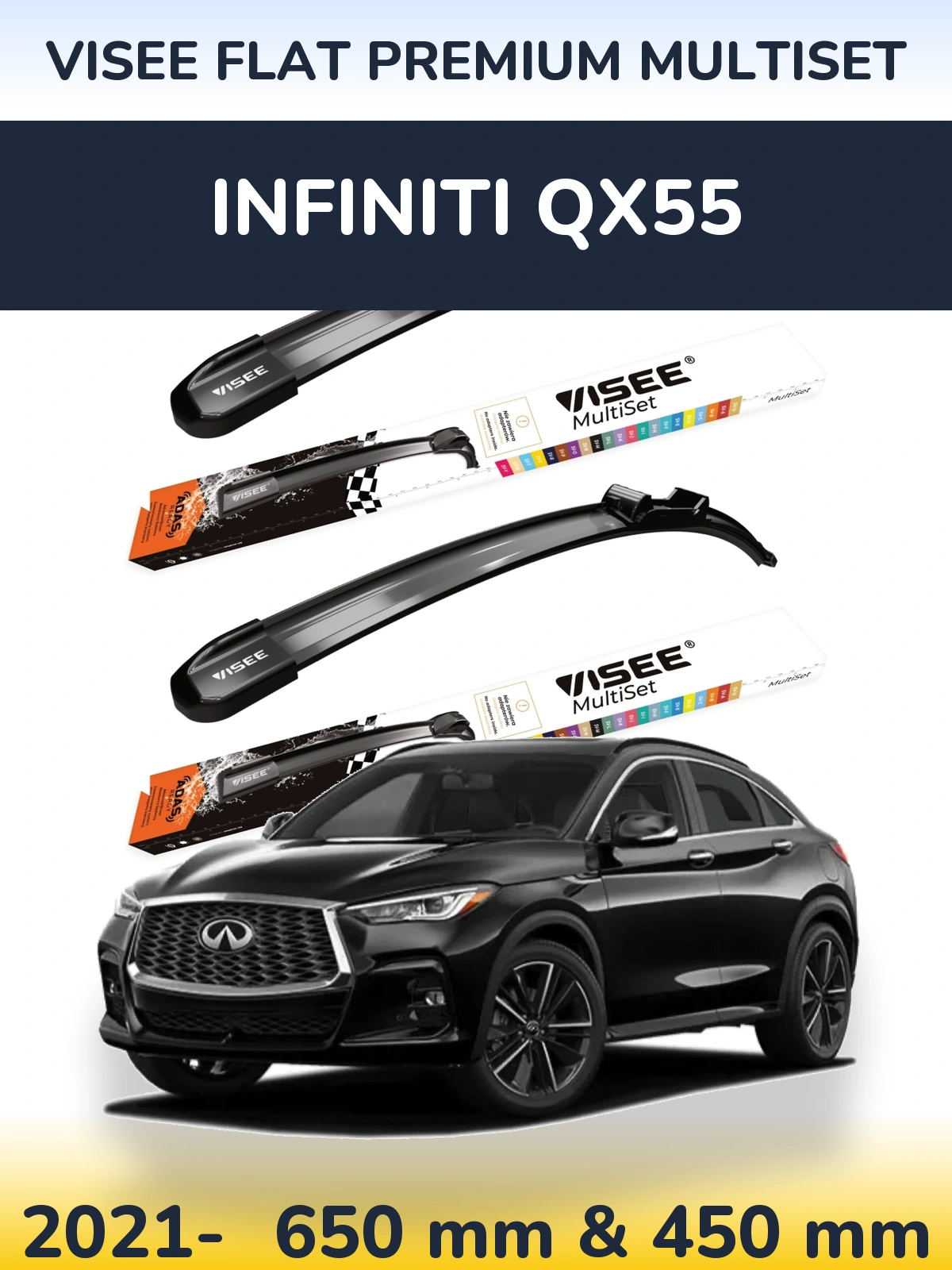 Front wiper blade set VISEE FLAT PREMIUM MultiSet 650 & 450 mm for Infiniti QX55 2021-2026