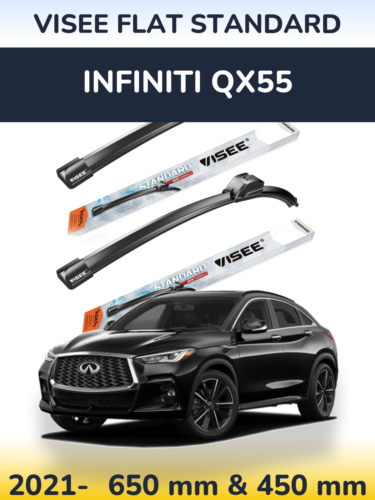 Front wiper blade set VISEE FLAT STANDARD 650 & 450 mm for Infiniti QX55 2021-2026