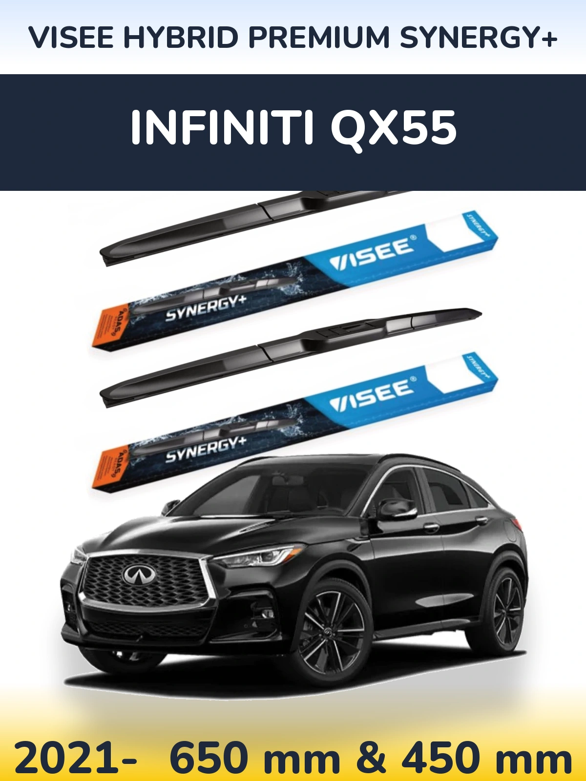 Komplet przednich wycieraczek VISEE HYBRID PREMIUM SYNERGY+ 650 & 450 mm do Infiniti QX55 2021-2026