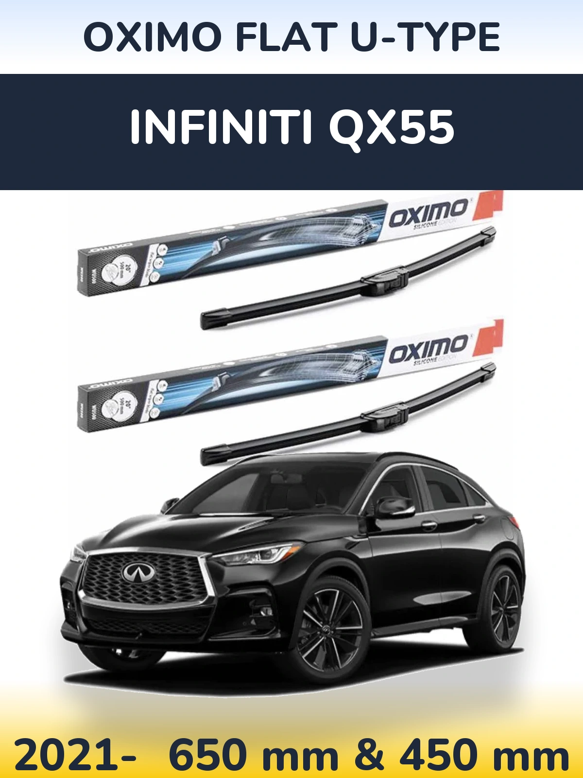 Front wiper blade set Oximo Flat U-type 650 & 450 mm for Infiniti QX55 2021-2026