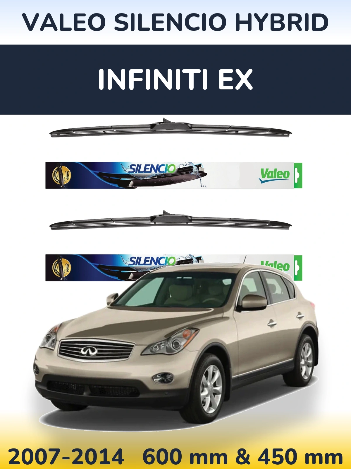 Комплект передніх щіток Valeo Silencio Hybrid 600 & 450 мм для Infiniti EX 2007-2014