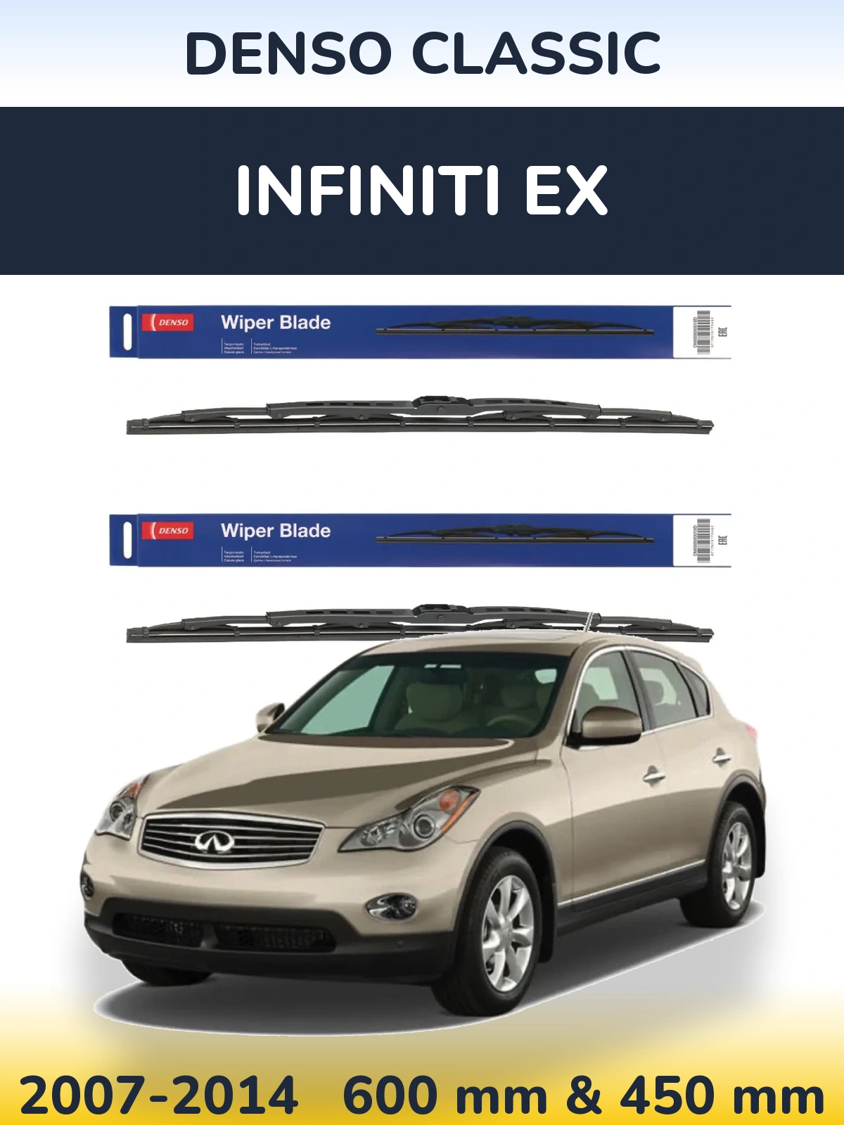 Front wiper blade set Denso Classic 600 & 450 mm for Infiniti EX 2007-2014