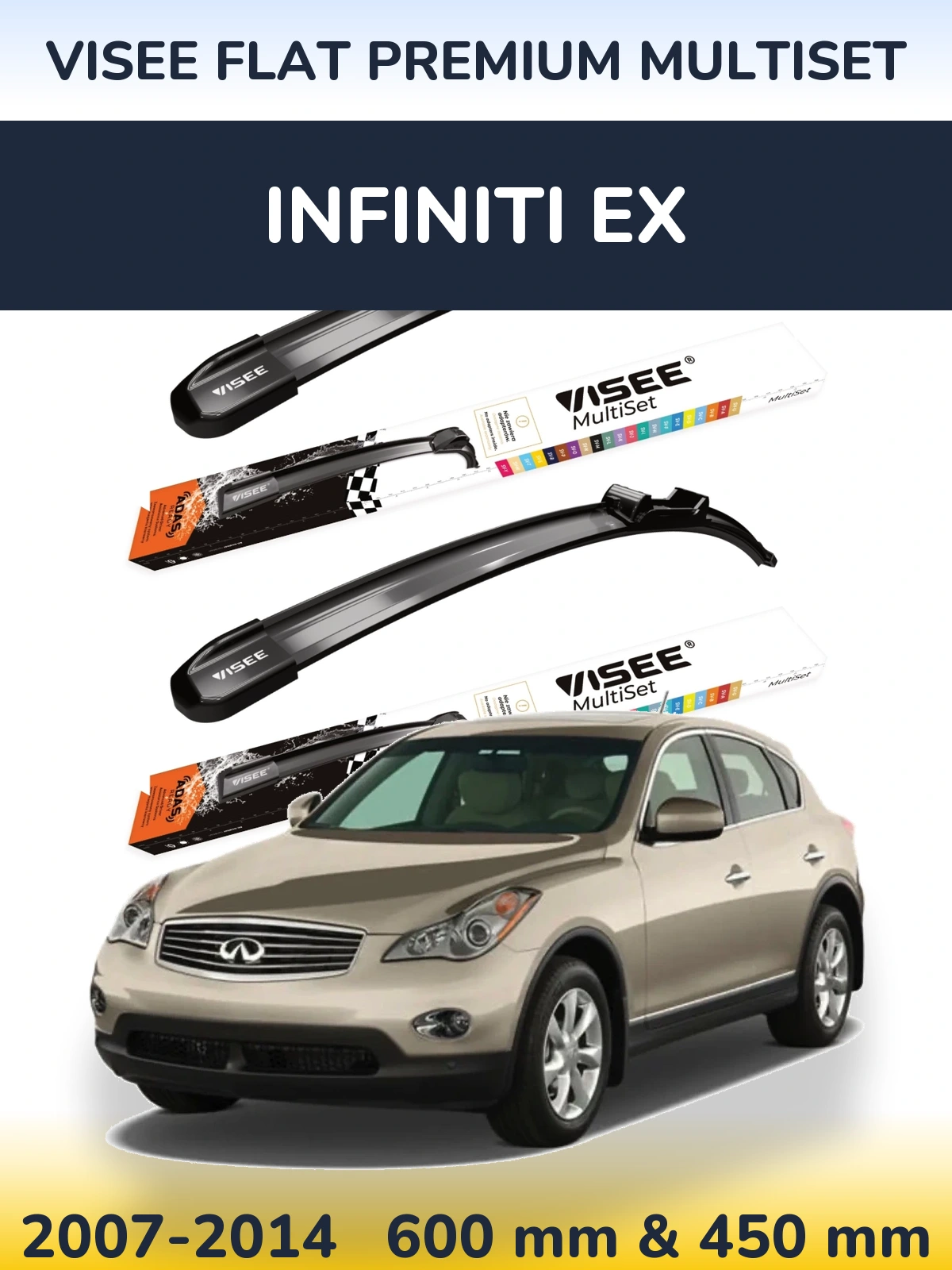 Komplet przednich wycieraczek VISEE FLAT PREMIUM MultiSet 600 & 450 mm do Infiniti EX 2007-2014