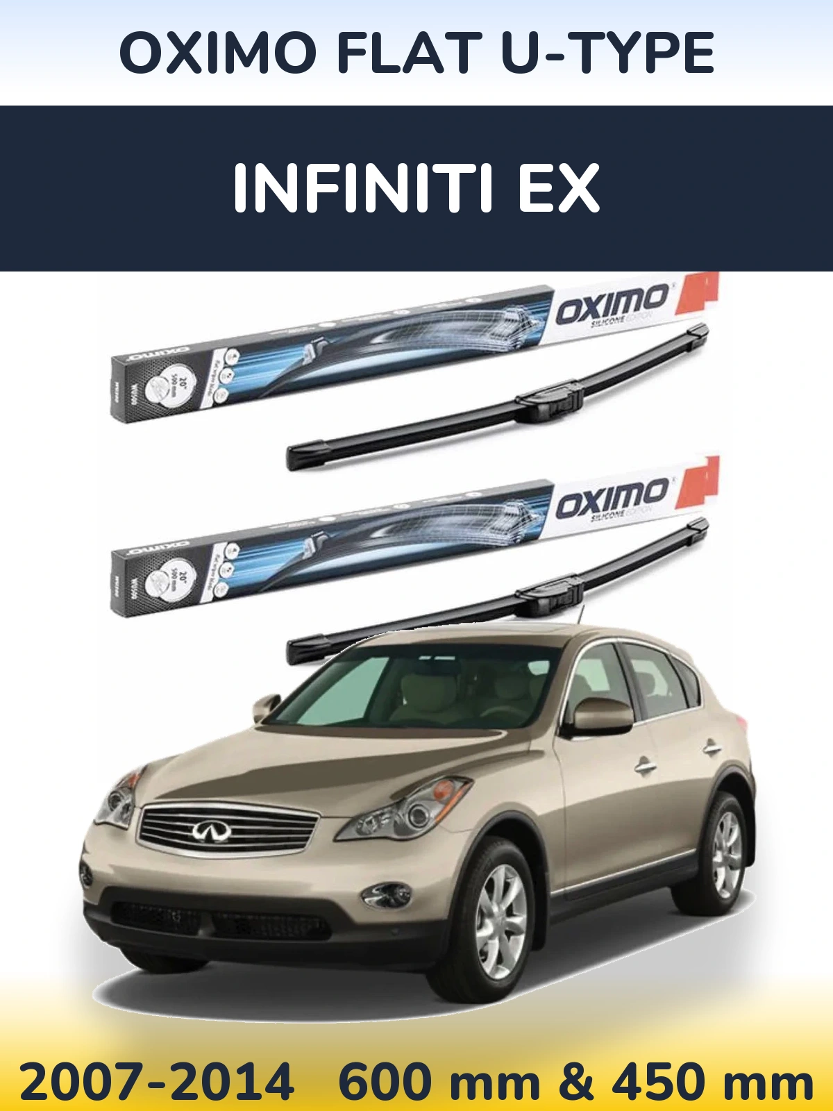 Комплект передніх щіток Oximo Flat U-type 600 & 450 мм для Infiniti EX 2007-2014