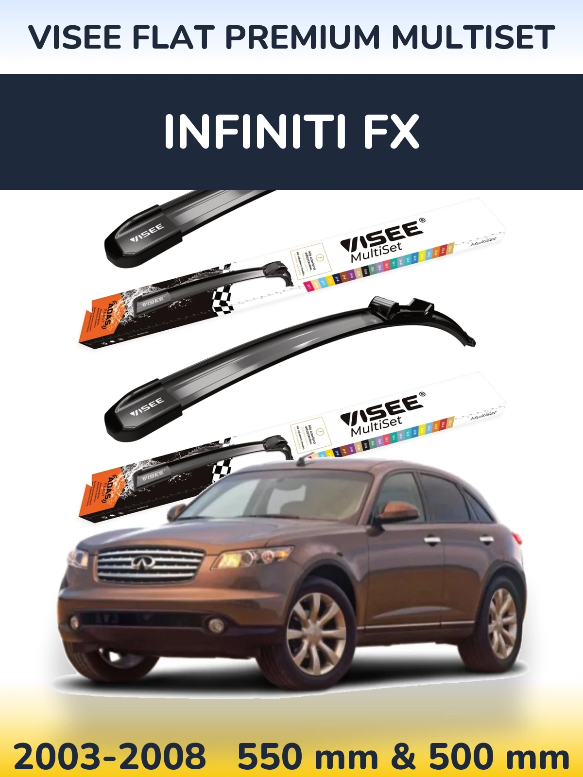 Komplet przednich wycieraczek VISEE FLAT PREMIUM MultiSet 550 & 500 mm do Infiniti FX 2003-2008