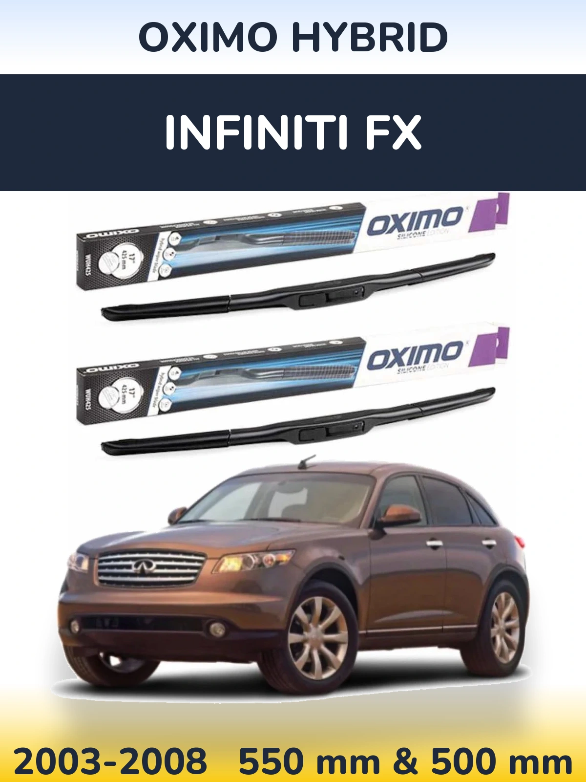 Комплект передних дворников Oximo Hybrid 550 & 500 мм для Infiniti FX 2003-2008
