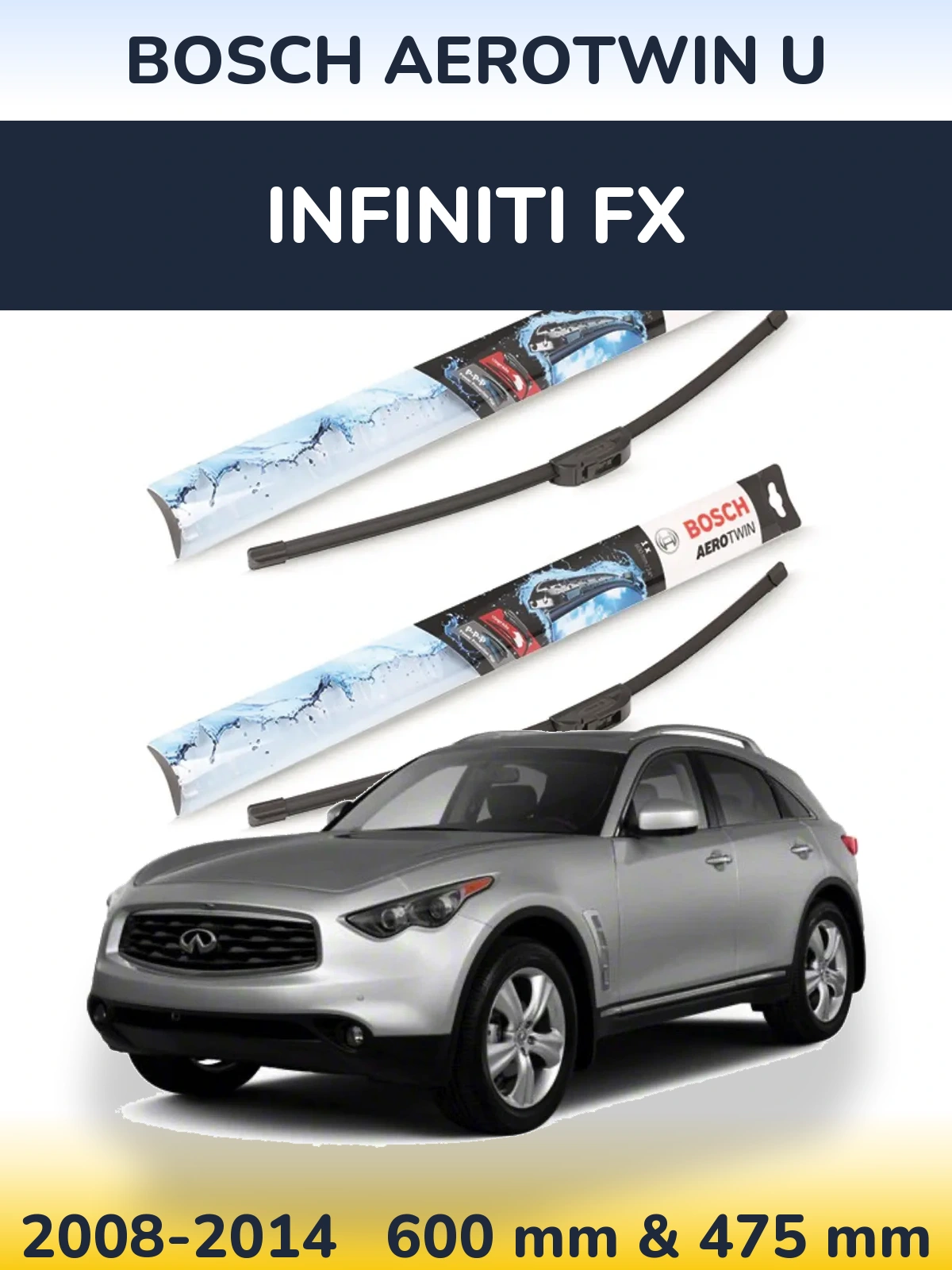 Комплект передних дворников BOSCH AeroTwin U 600 & 475 мм для Infiniti FX 2008-2014