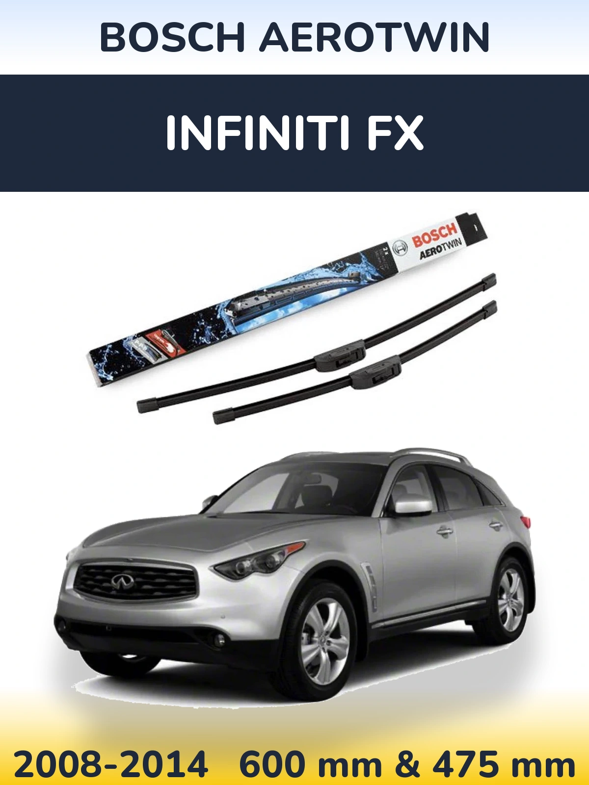 Komplet przednich wycieraczek BOSCH AeroTwin 600 & 475 mm do Infiniti FX 2008-2014