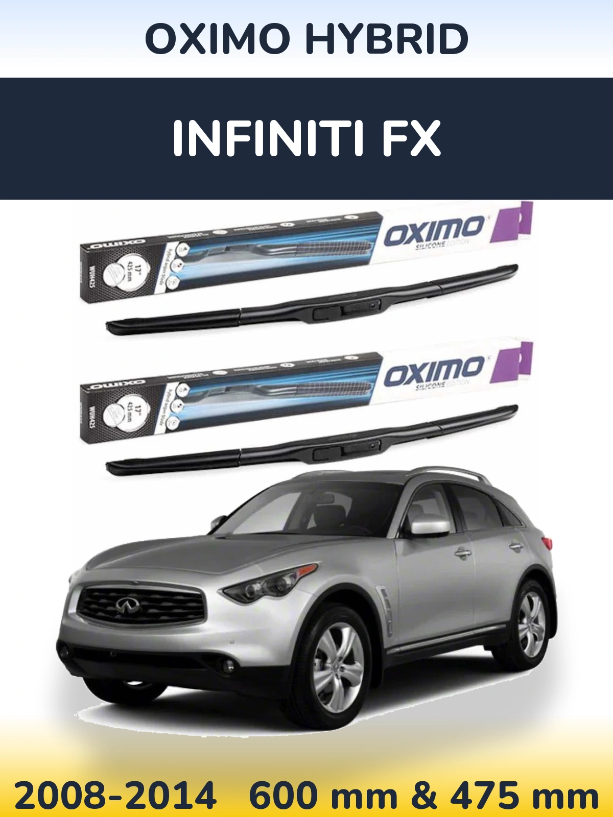 Комплект передних дворников Oximo Hybrid 600 & 475 мм для Infiniti FX 2008-2014
