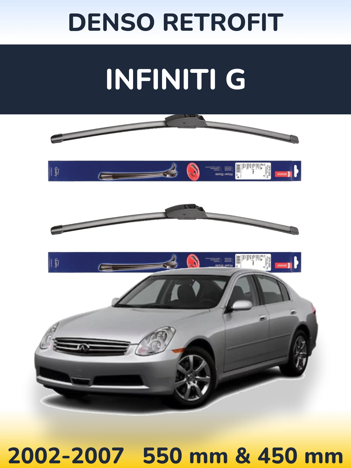 Front wiper blade set Denso Retrofit 550 & 450 mm for Infiniti G 2002-2007