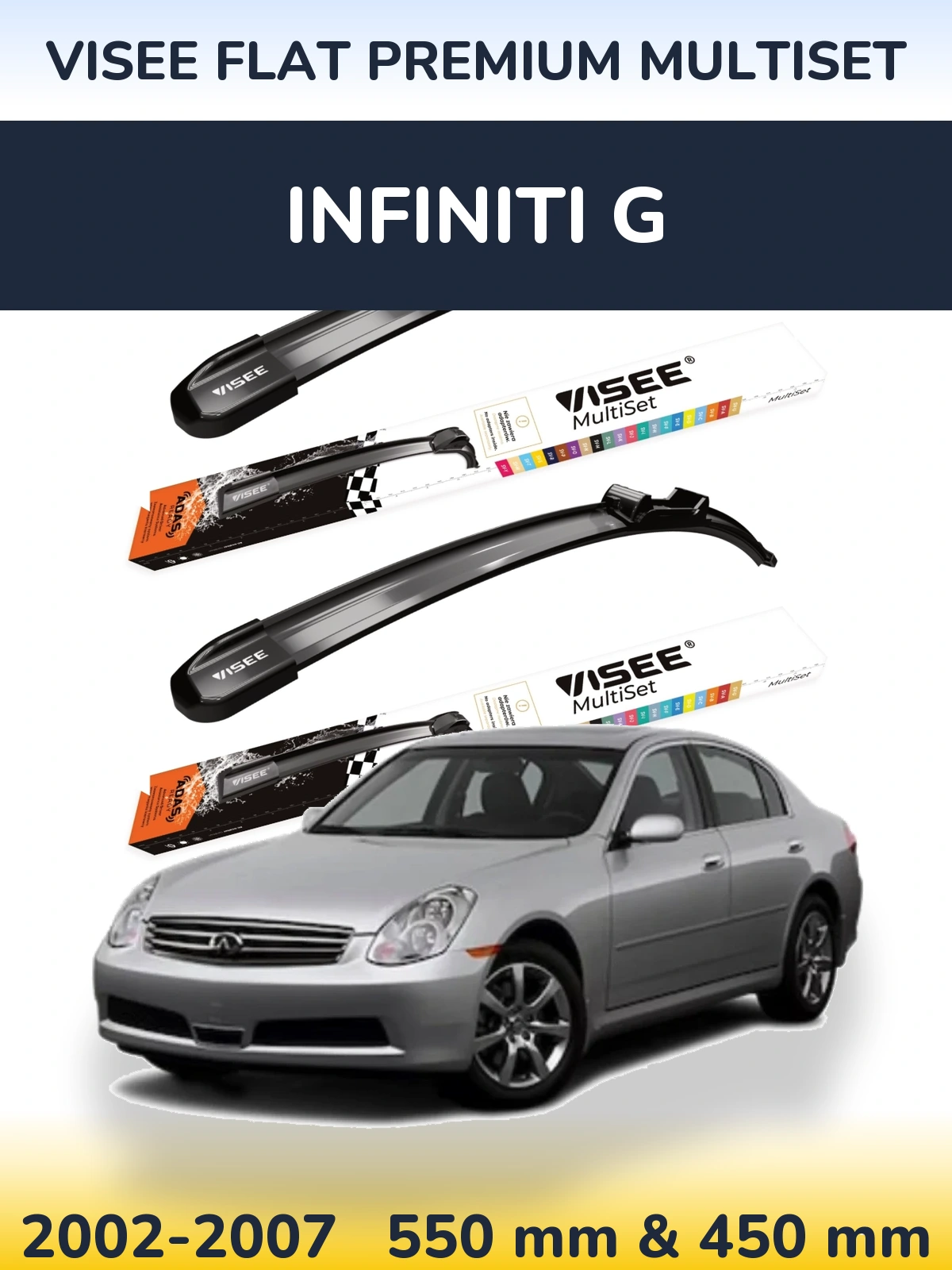 Komplet przednich wycieraczek VISEE FLAT PREMIUM MultiSet 550 & 450 mm do Infiniti G 2002-2007