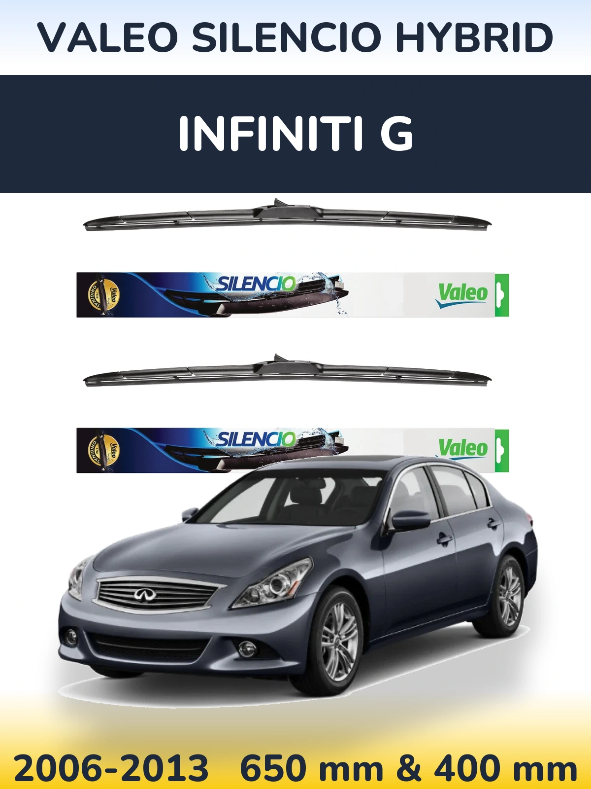 Komplet przednich wycieraczek Valeo Silencio Hybrid 650 & 400 mm do Infiniti G 2006-2013