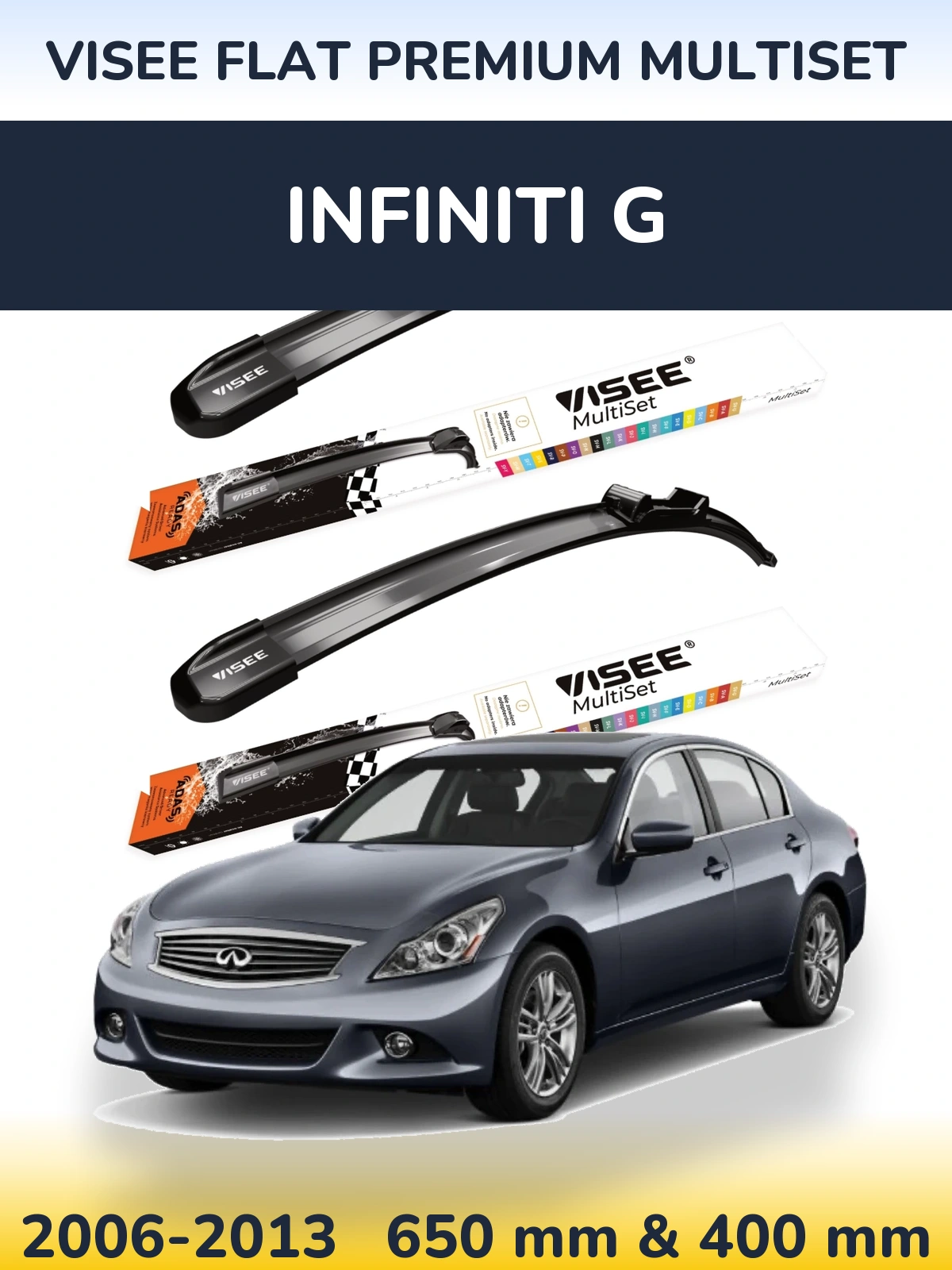 Komplet przednich wycieraczek VISEE FLAT PREMIUM MultiSet 650 & 400 mm do Infiniti G 2006-2013