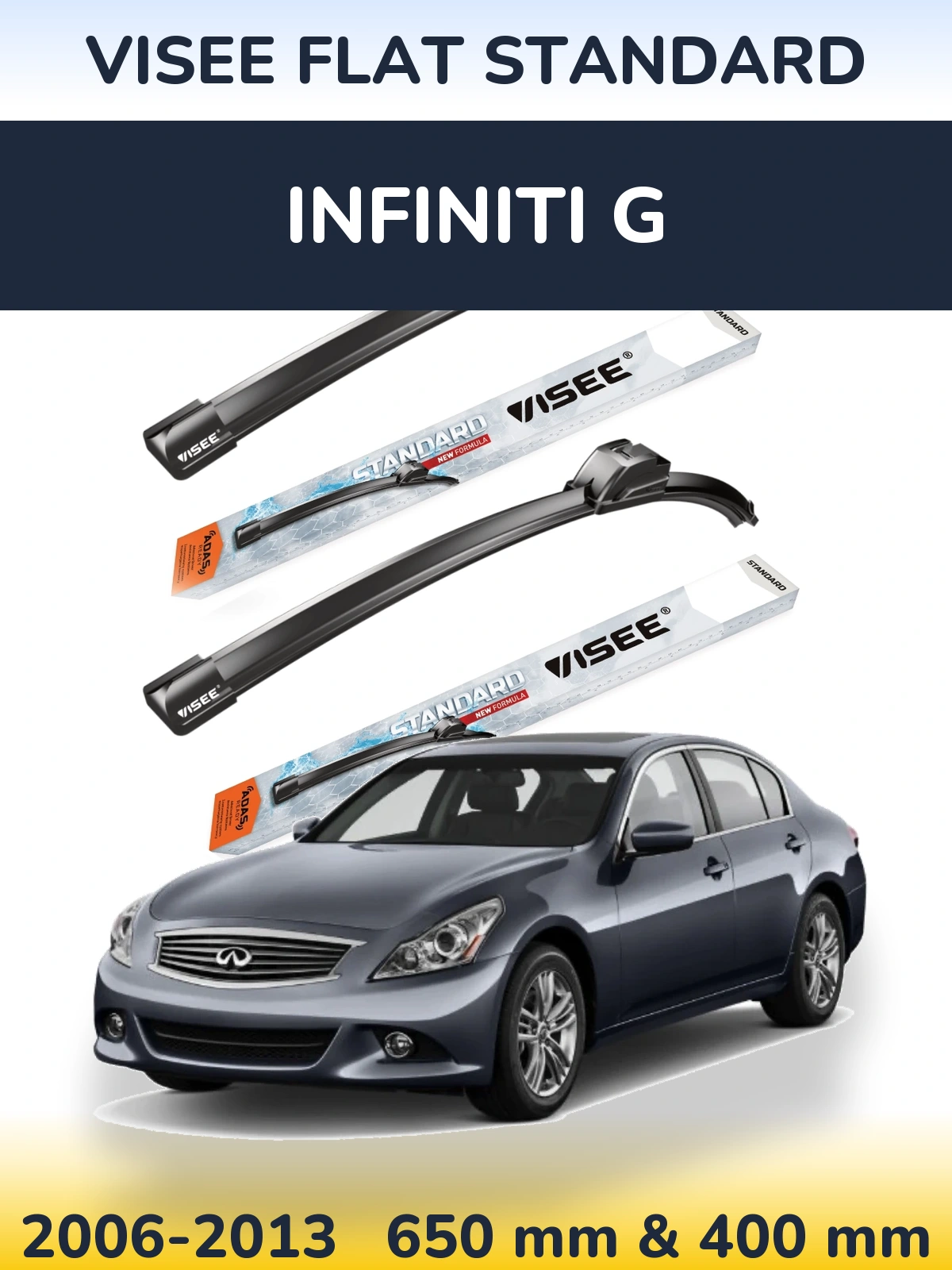 Front wiper blade set VISEE FLAT STANDARD 650 & 400 mm for Infiniti G 2006-2013