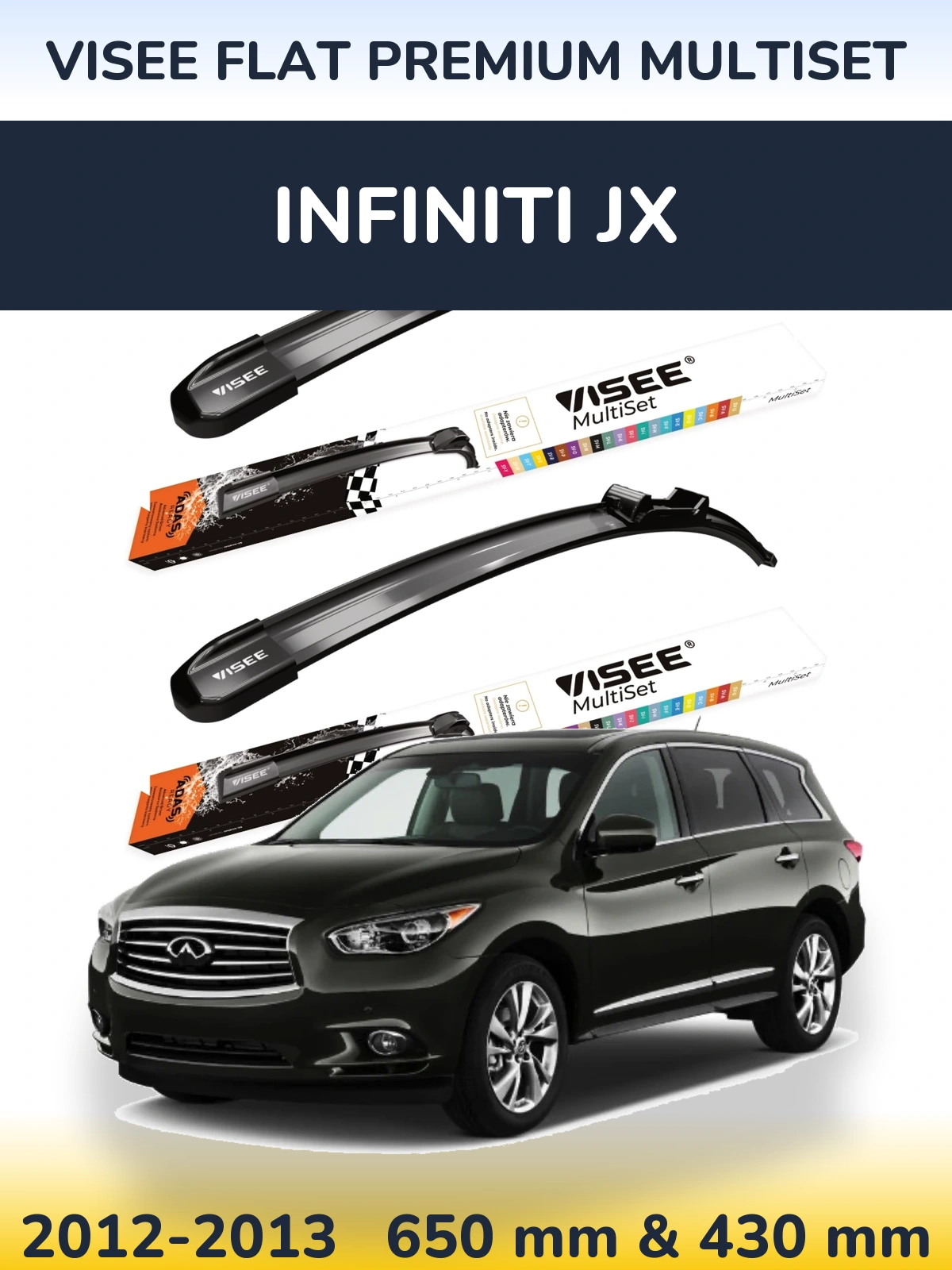 Front wiper blade set VISEE FLAT PREMIUM MultiSet 650 & 430 mm for Infiniti JX 2012-2013