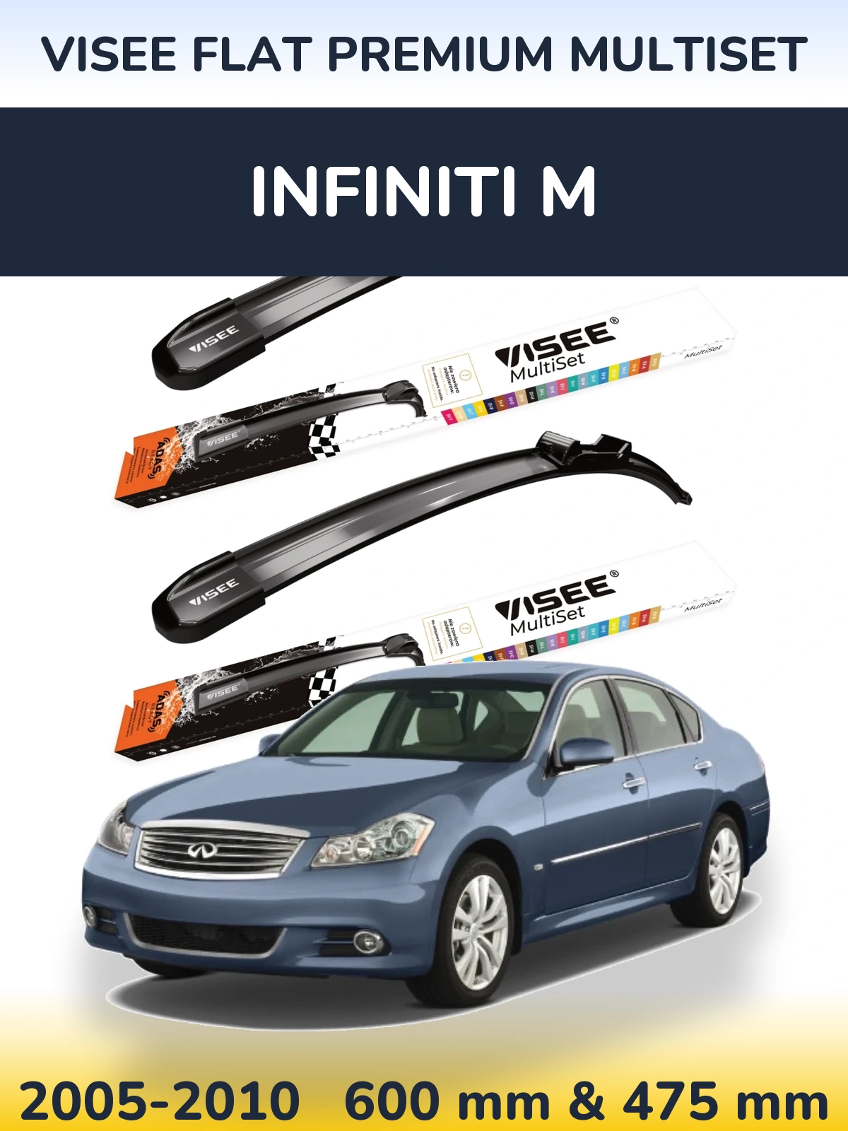 Komplet przednich wycieraczek VISEE FLAT PREMIUM MultiSet 600 & 475 mm do Infiniti M 2005-2010