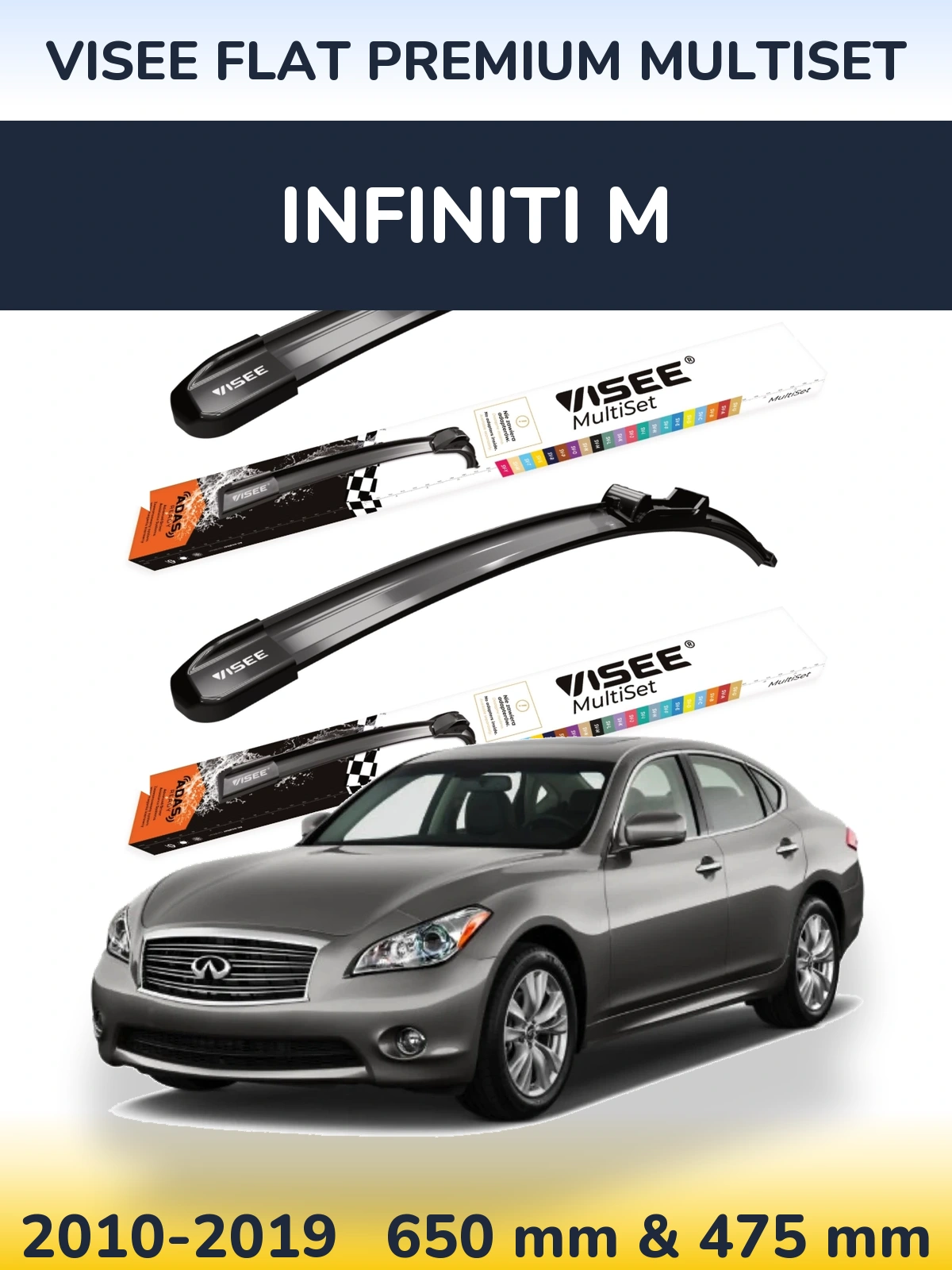 Komplet przednich wycieraczek VISEE FLAT PREMIUM MultiSet 650 & 475 mm do Infiniti M 2010-2019
