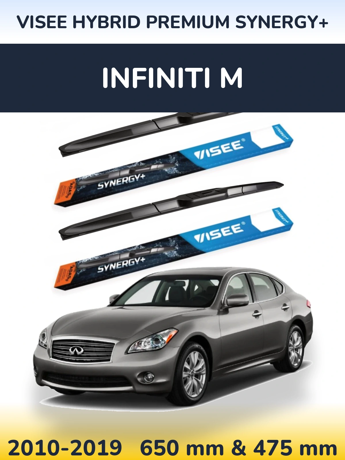 Komplet przednich wycieraczek VISEE HYBRID PREMIUM SYNERGY+ 650 & 475 mm do Infiniti M 2010-2019