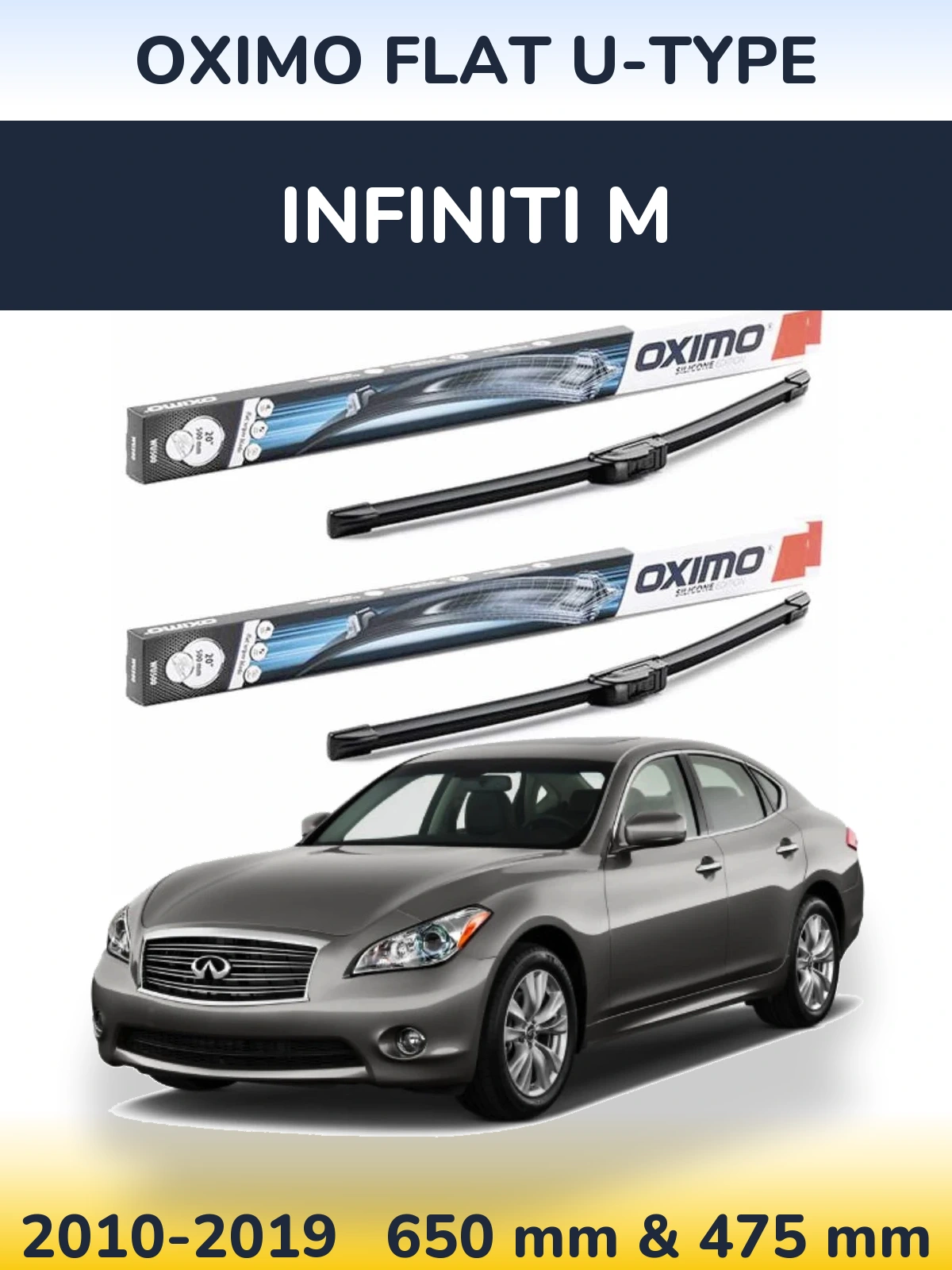 Komplet przednich wycieraczek Oximo Flat U-type 650 & 475 mm do Infiniti M 2010-2019