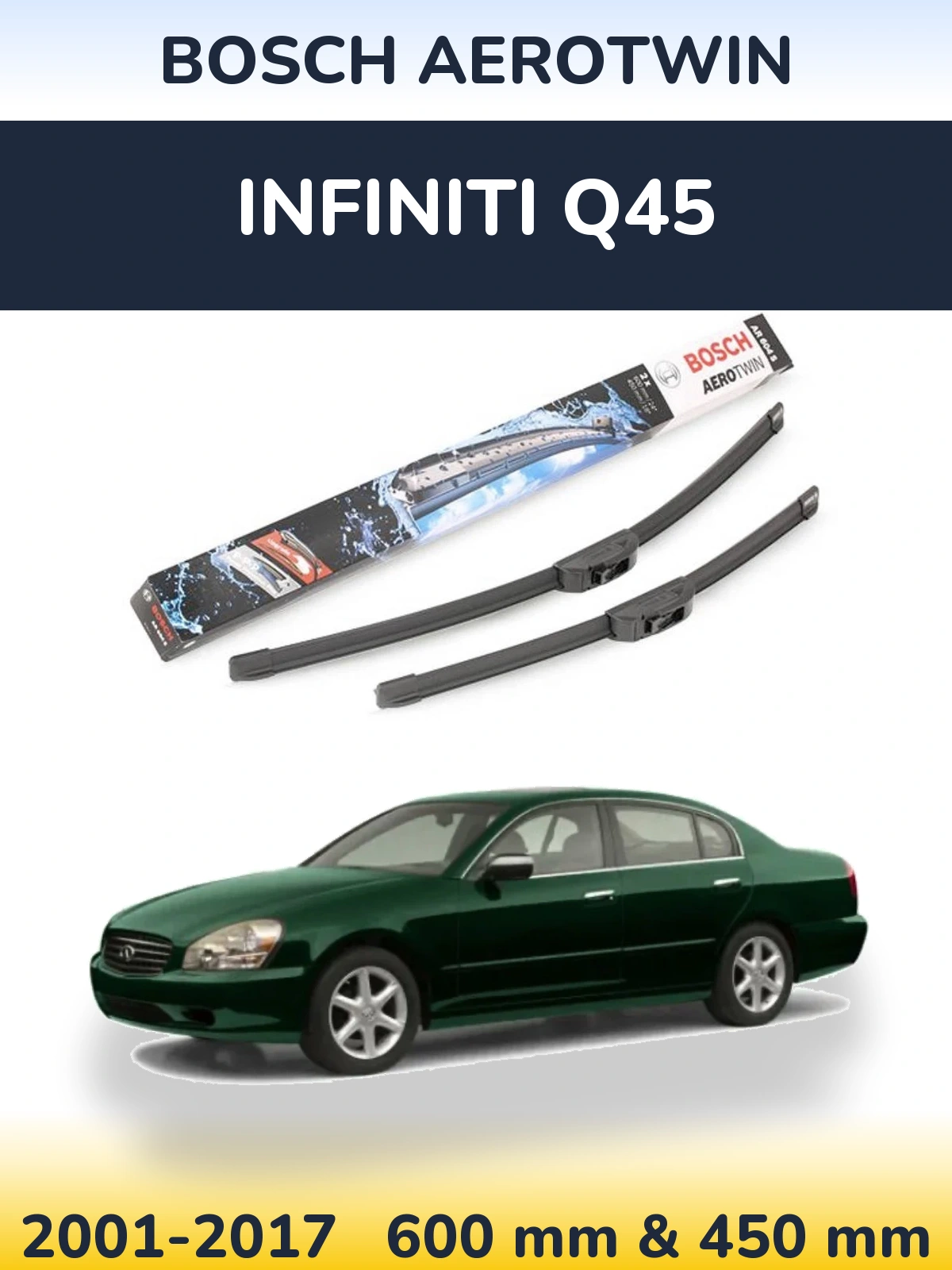 Комплект передних дворников BOSCH AeroTwin 600 & 450 мм для Infiniti Q45 2001-2017