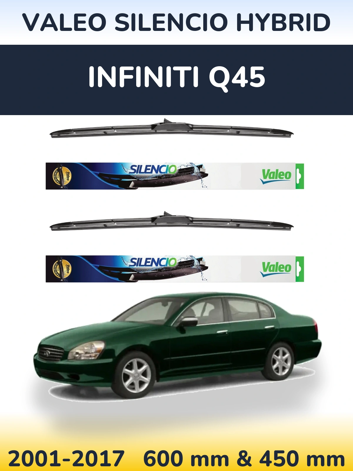 Комплект передних дворников Valeo Silencio Hybrid 600 & 450 мм для Infiniti Q45 2001-2017