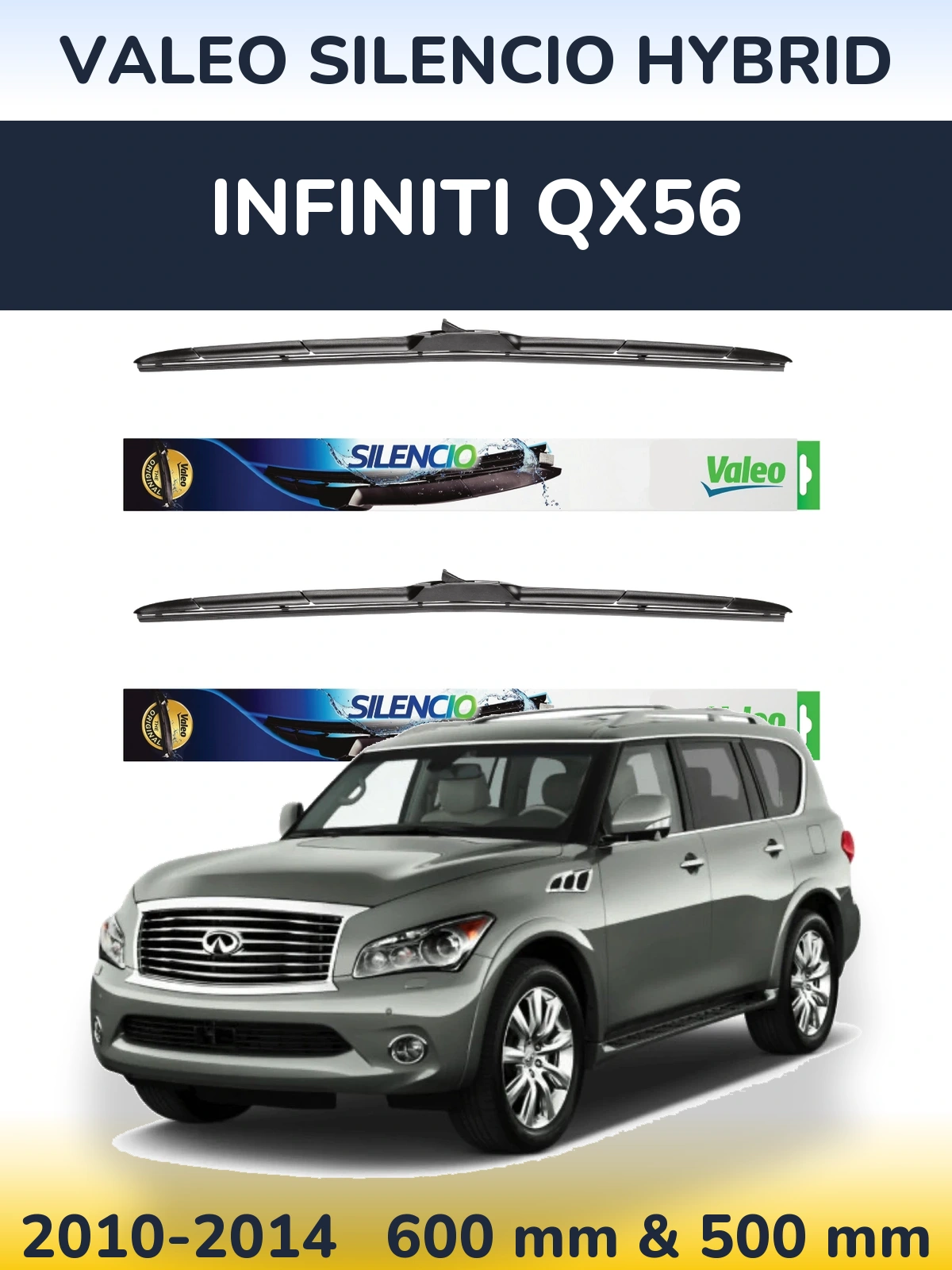 Komplet przednich wycieraczek Valeo Silencio Hybrid 600 & 500 mm do Infiniti QX56 2010-2014