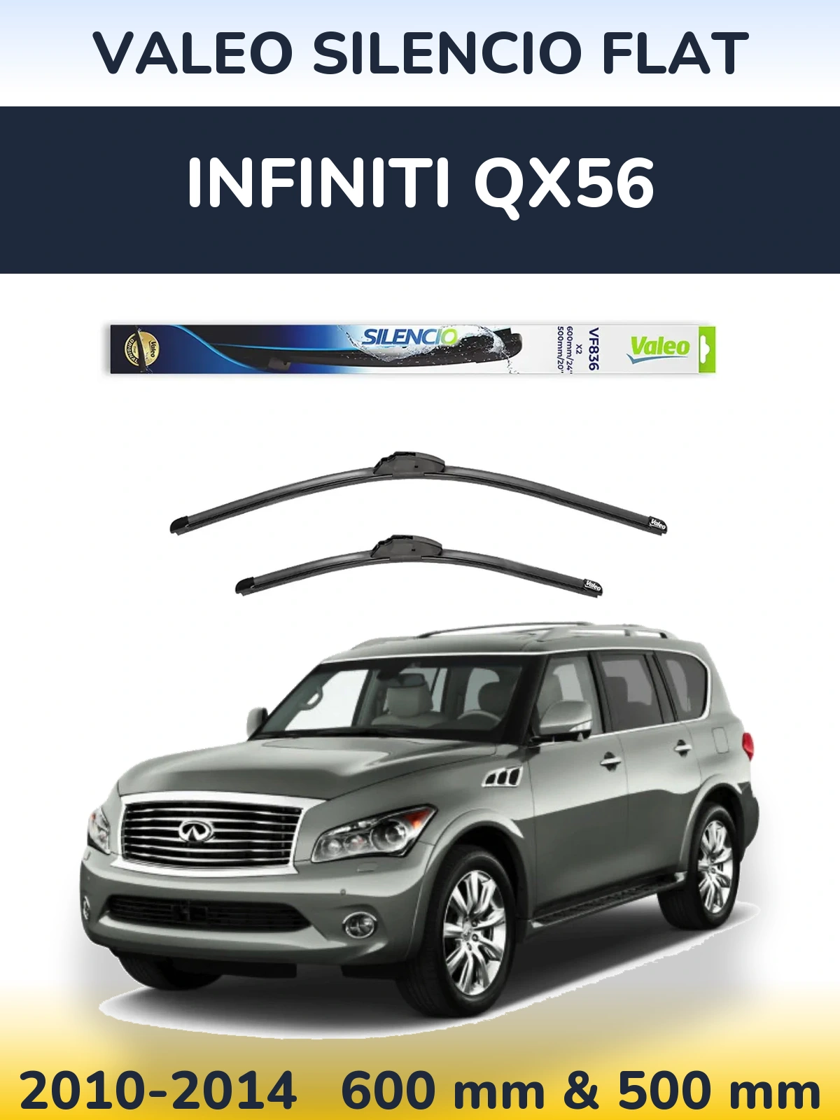 Комплект передних дворников Valeo Silencio Flat 600 & 500 мм для Infiniti QX56 2010-2014