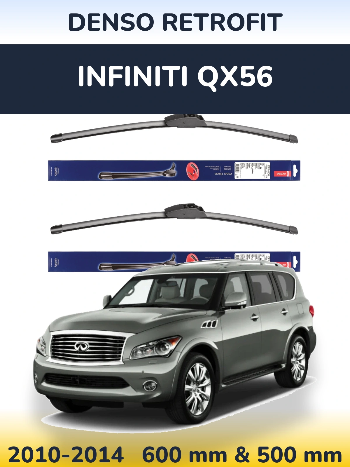 Komplet przednich wycieraczek Denso Retrofit 600 & 500 mm do Infiniti QX56 2010-2014