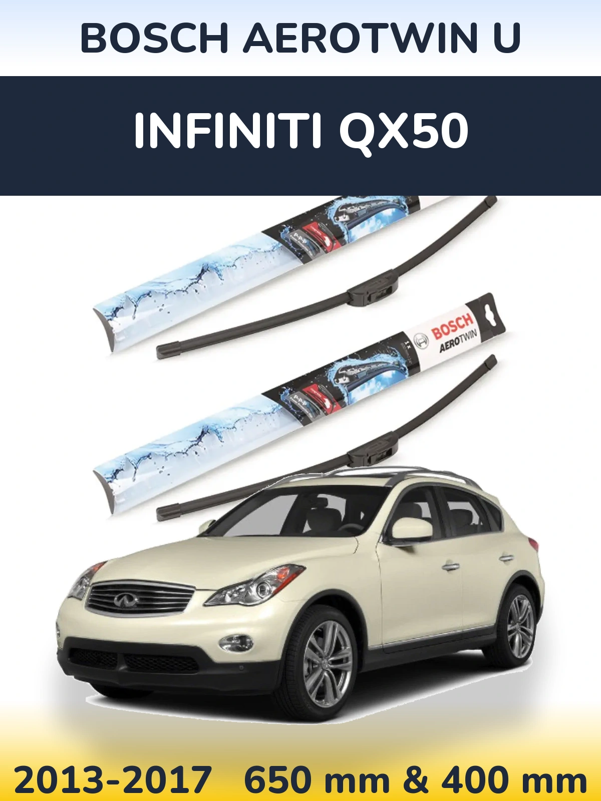 Комплект передніх щіток BOSCH AeroTwin U 650 & 400 мм для Infiniti QX50 2013-2017