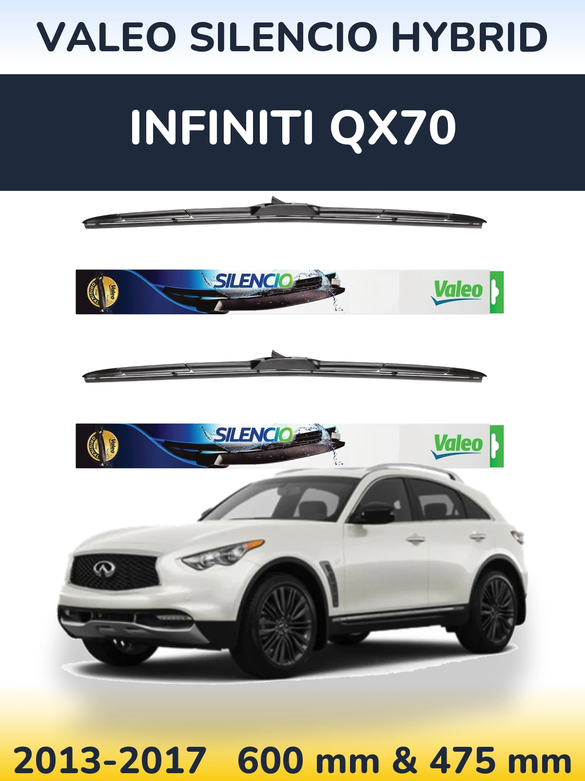 Комплект передних дворников Valeo Silencio Hybrid 600 & 475 мм для Infiniti QX70 2013-2017