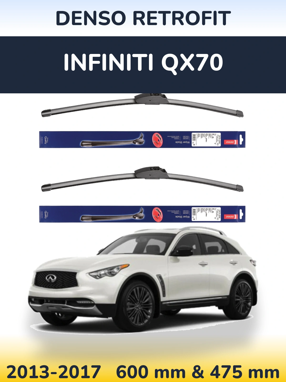 Komplet przednich wycieraczek Denso Retrofit 600 & 475 mm do Infiniti QX70 2013-2017