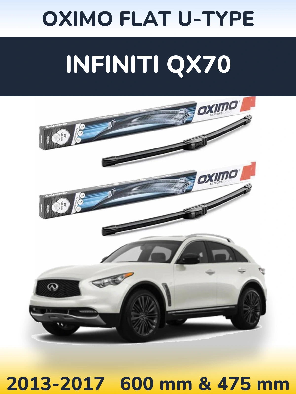 Комплект передних дворников Oximo Flat U-type 600 & 475 мм для Infiniti QX70 2013-2017