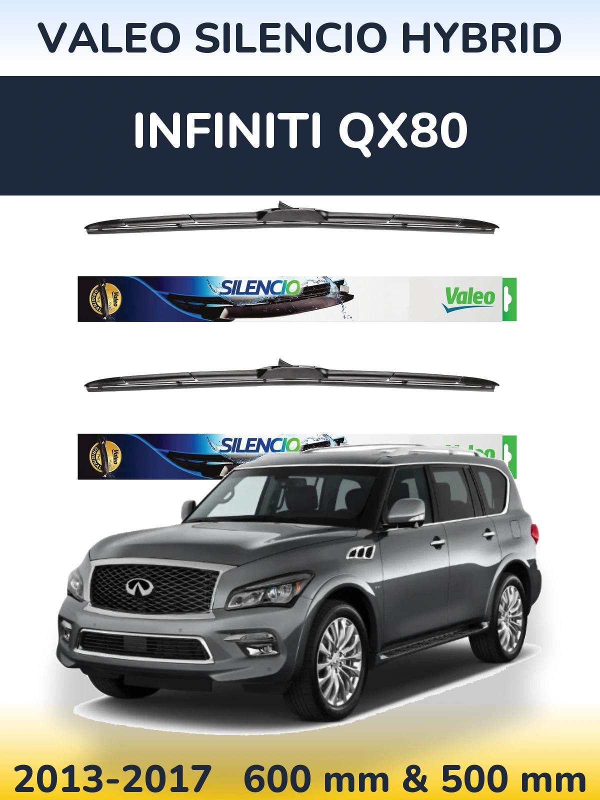 Komplet przednich wycieraczek Valeo Silencio Hybrid 600 & 500 mm do Infiniti QX80 2013-2017
