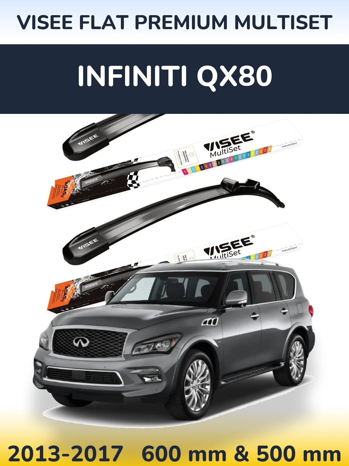 Komplet przednich wycieraczek VISEE FLAT PREMIUM MultiSet 600 & 500 mm do Infiniti QX80 2013-2017