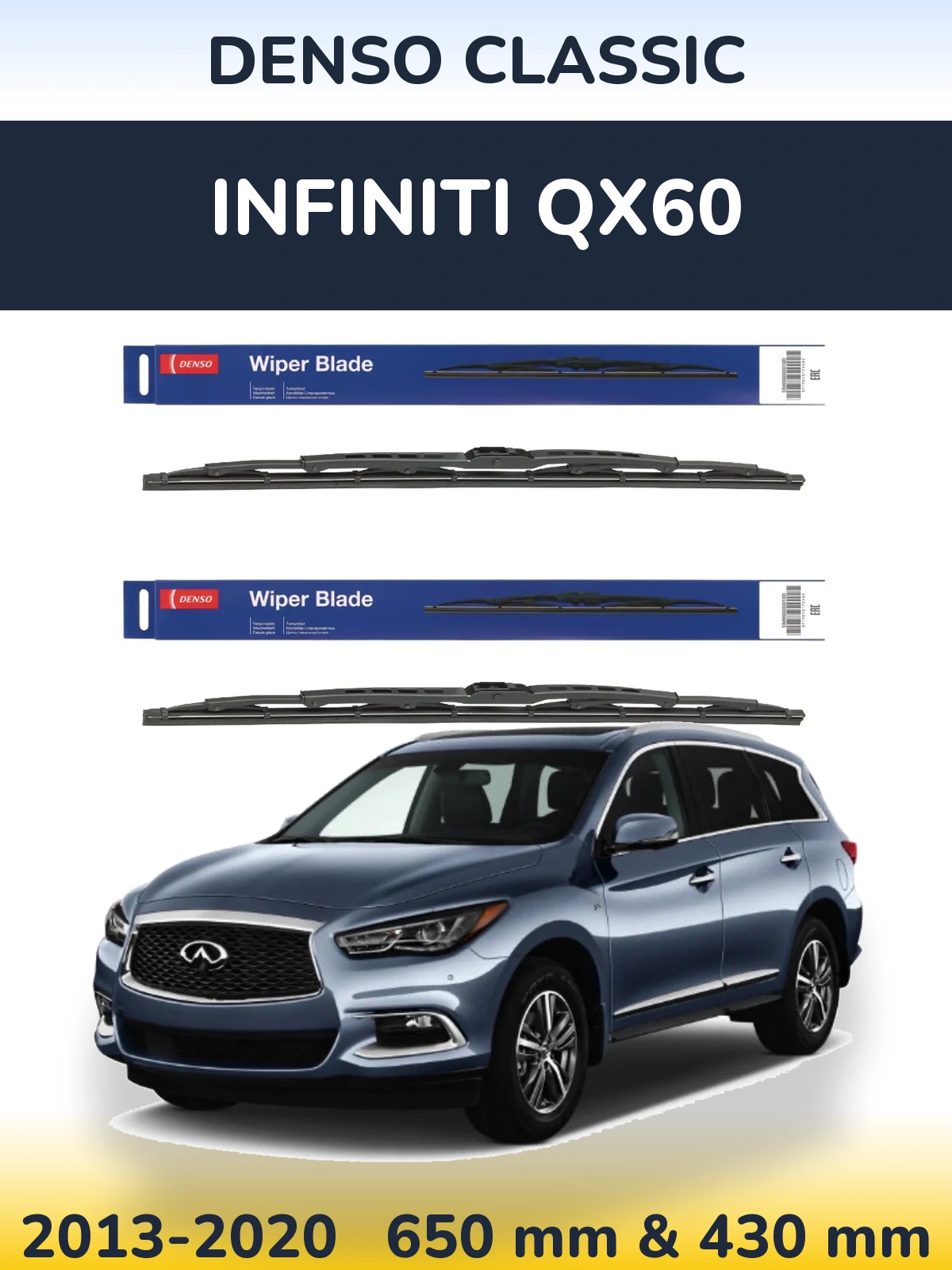 Komplet przednich wycieraczek Denso Classic 650 & 430 mm do Infiniti QX60 2013-2020