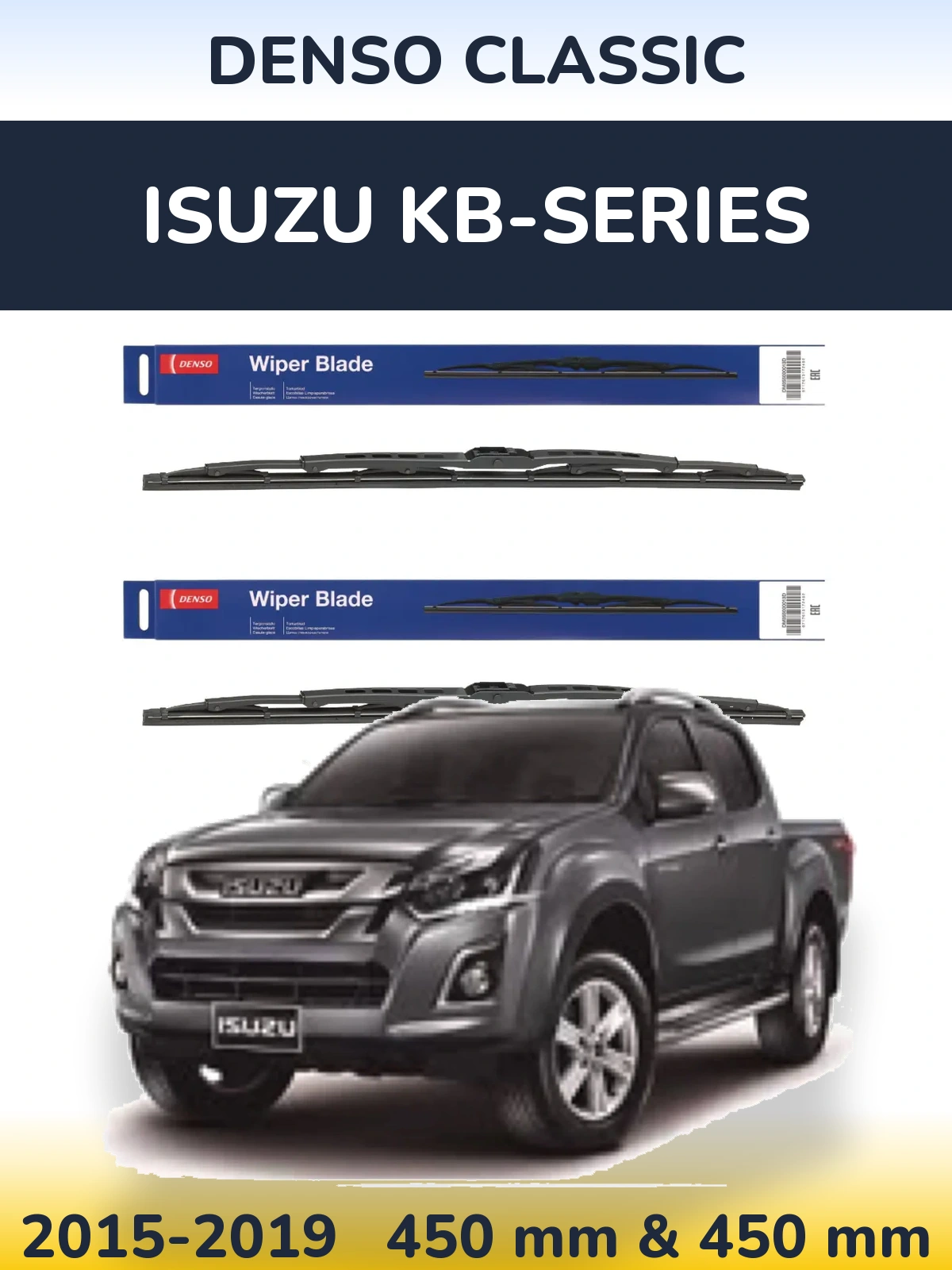 Front wiper blade set Denso Classic 450 & 450 mm for Isuzu KB-Series 2015-2019