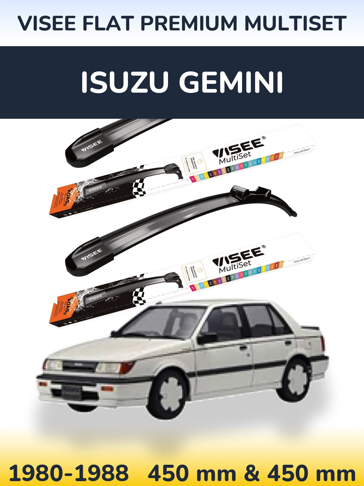 Front wiper blade set VISEE FLAT PREMIUM MultiSet 450 & 450 mm for Isuzu Gemini 1980-1988