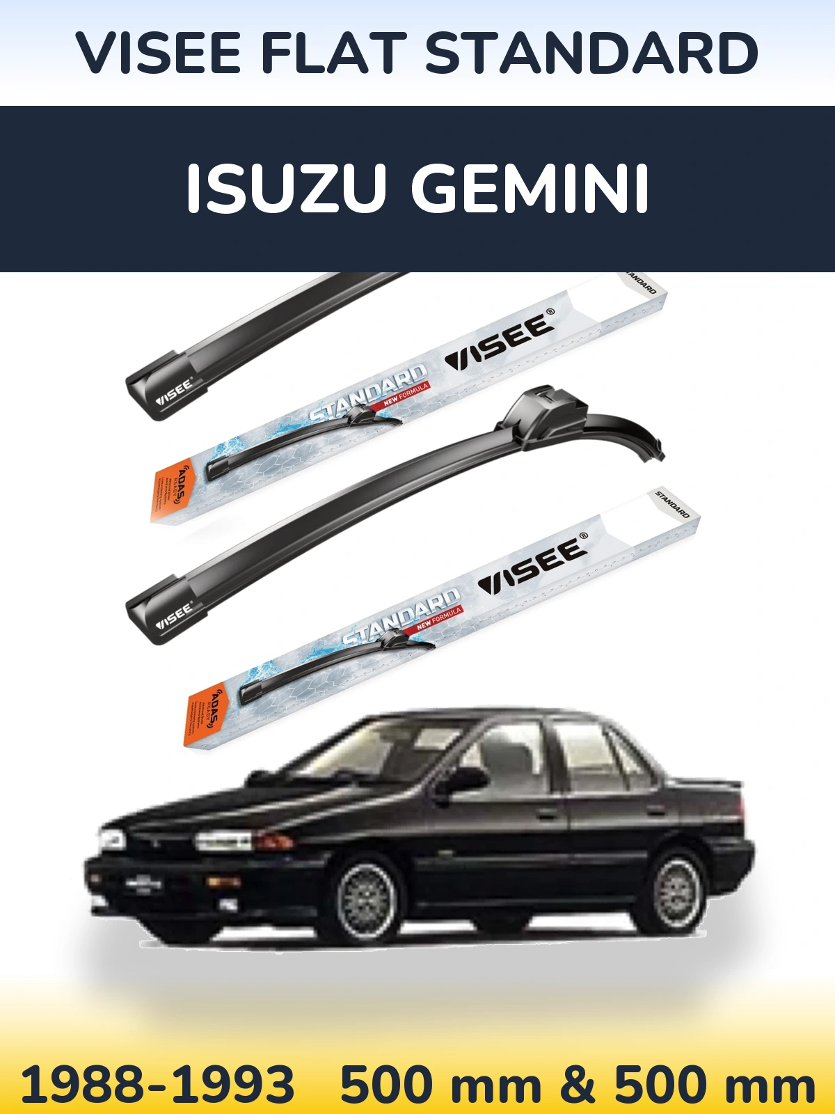 Комплект передніх щіток VISEE FLAT STANDARD 500 & 500 мм для Isuzu Gemini 1988-1993