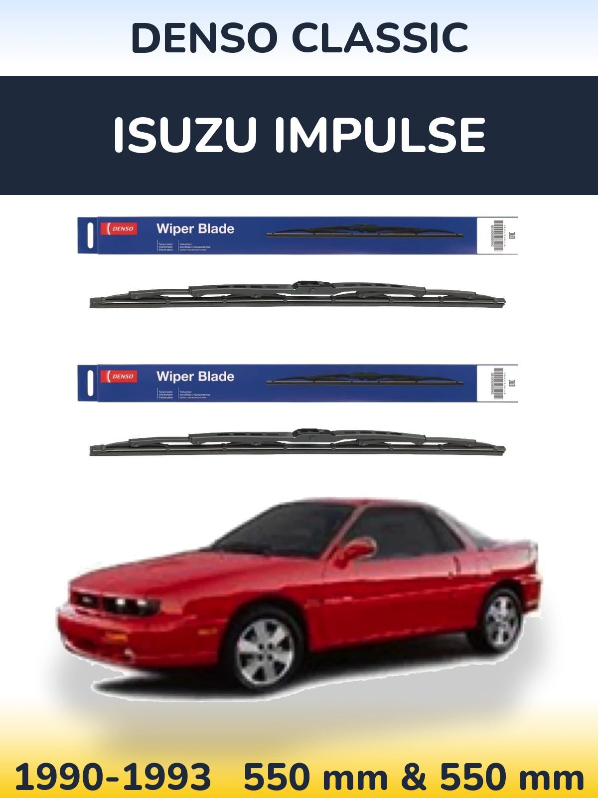 Front wiper blade set Denso Classic 550 & 550 mm for Isuzu Impulse 1990-1993
