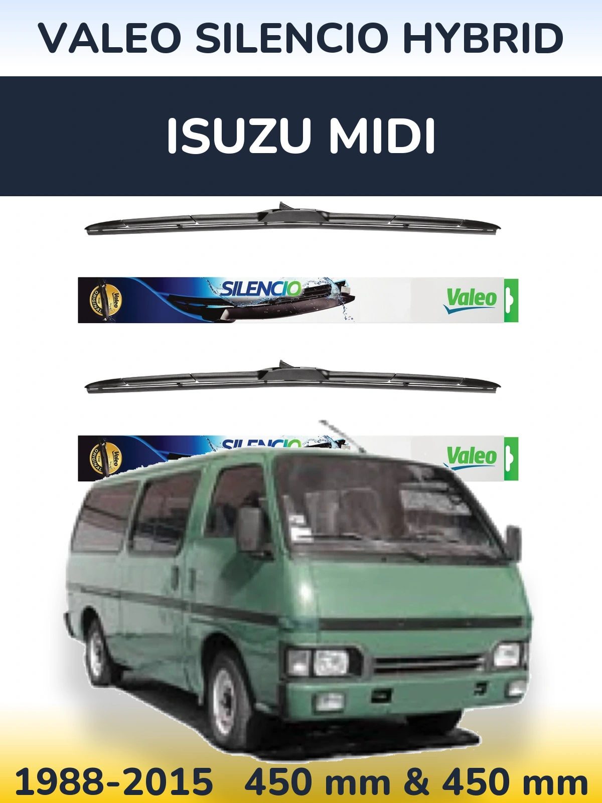 Komplet przednich wycieraczek Valeo Silencio Hybrid 450 & 450 mm do Isuzu Midi 1988-2015