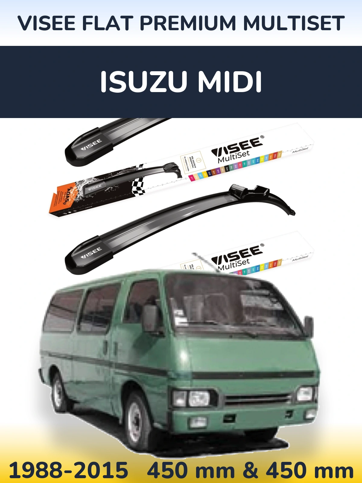 Komplet przednich wycieraczek VISEE FLAT PREMIUM MultiSet 450 & 450 mm do Isuzu Midi 1988-2015